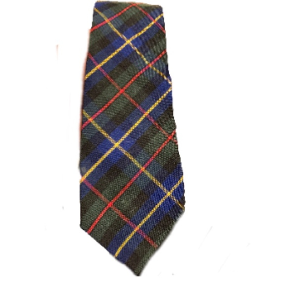Plaid Skinny tie, navy and green tartan cotton tie classic, buttons to shirt